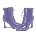 thumbnail image 3 of YOWMNS Women's Ankle Boots Pointed Toe Platform Patent Leather Side Zipper Lace Up High Stiletto Heel Booties (Purple,8), 3 of 5