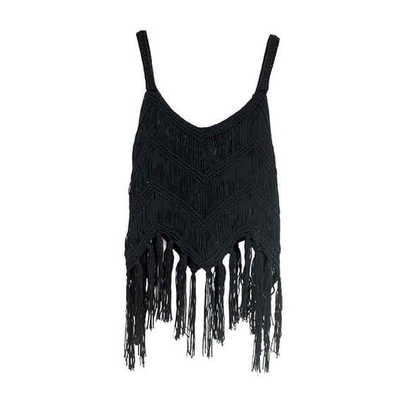 Tank Tops For Women Fringe Western Tassel Tank Tops Sleeveless V Neck Crochet Crop Top Boho Knitted Spaghetti Straps Vest Camisole Tops For Women