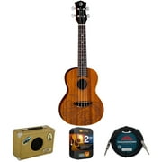 Luna UKE TC MAH Tattoo Concert Mahogany Ukulele with Gig Bag, Satin Natural Bundle with Luna Portable 5w Ukulele Amplifier, 10ft Instrument Cable 24 AWG and 2 YR CPS Enhanced Protection Pack
