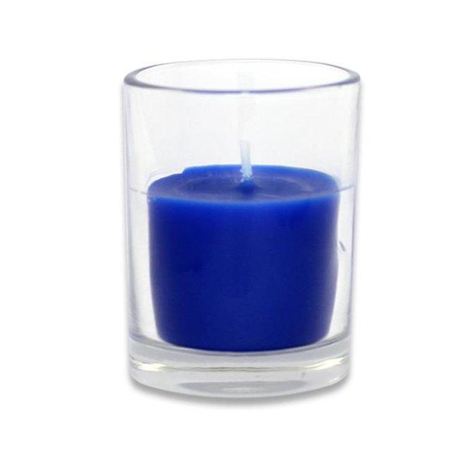 Bougies Chauffe-Plat Rondes en Verre, Bleues - 12 Pcs par Boîte