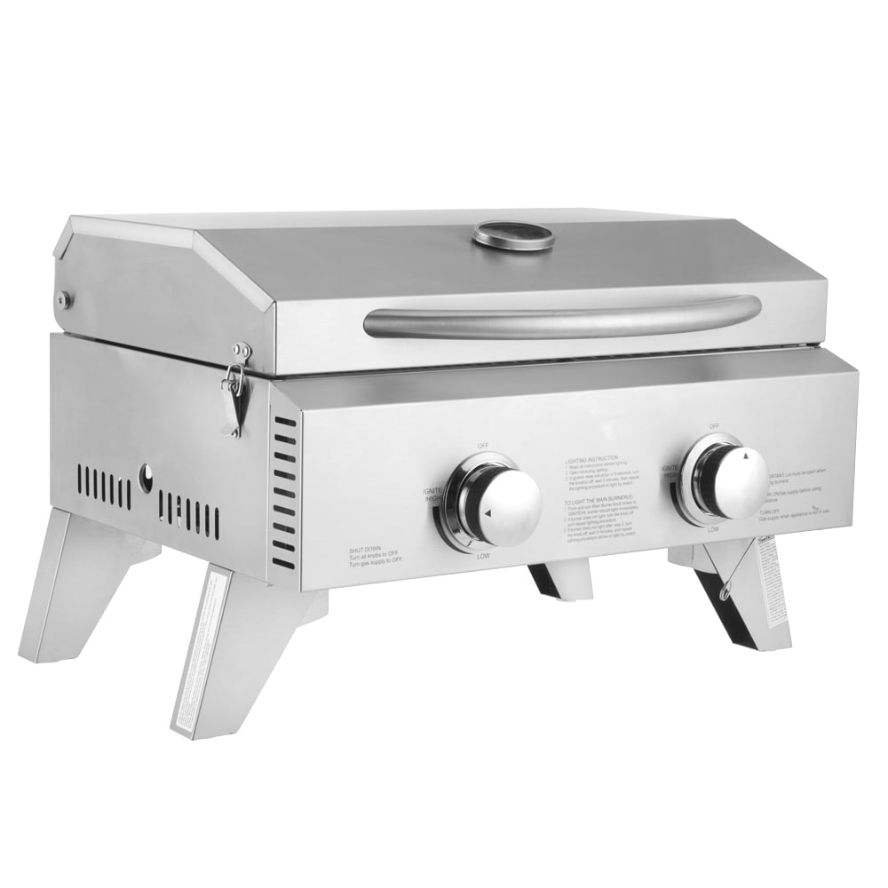 Tabletop Stainless Steel 2burner Gas Grill Portable 20000 BTU BBQ Grid