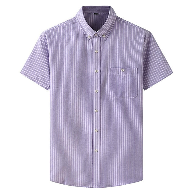 Shorts pour Hommes, Chemises pour Hommes, Chemise à Manches Courtes à Rayures avec Col Rabattu et Poche