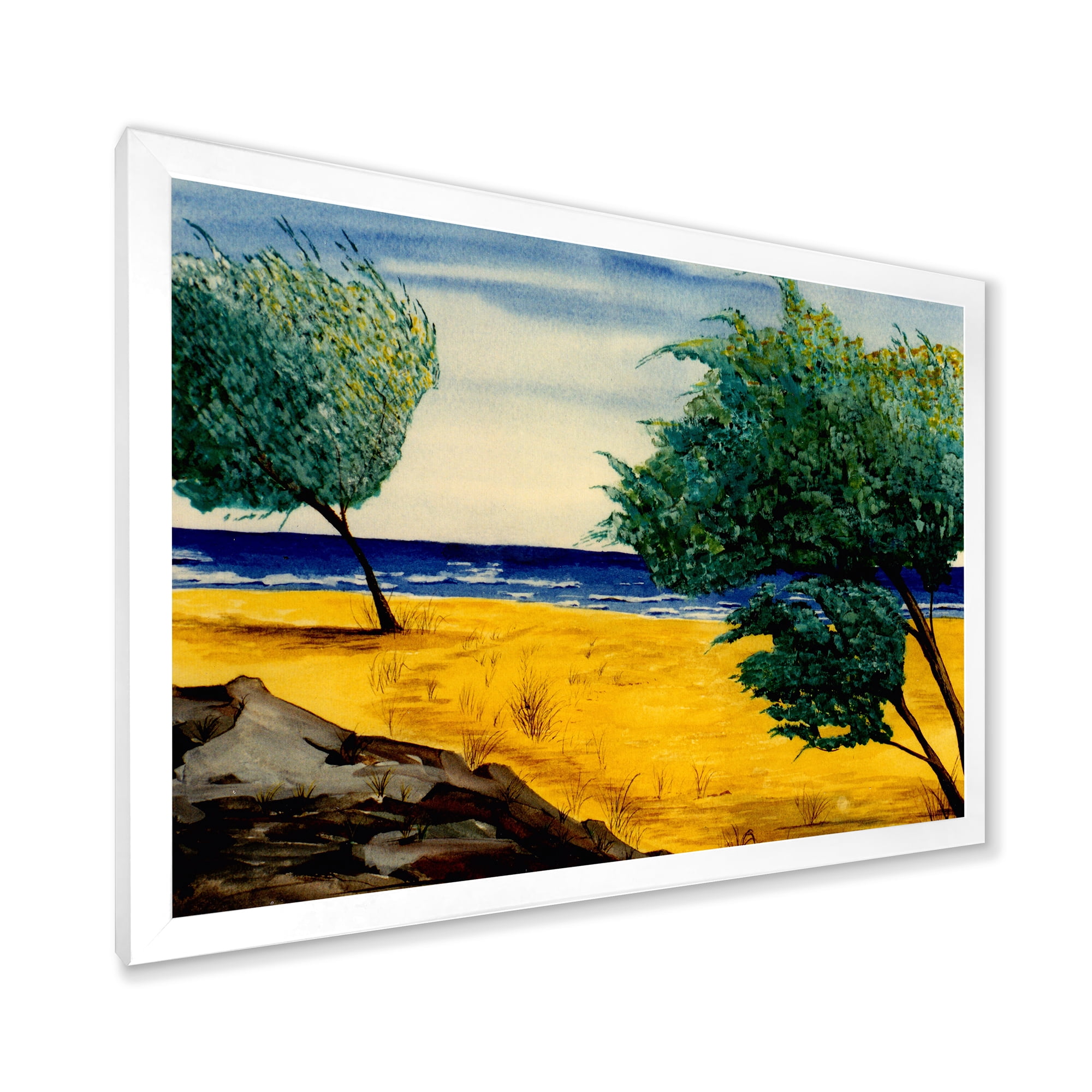 Designart 'Blue Beach By The Coastline' Nautical & Coastal Framed Art Print