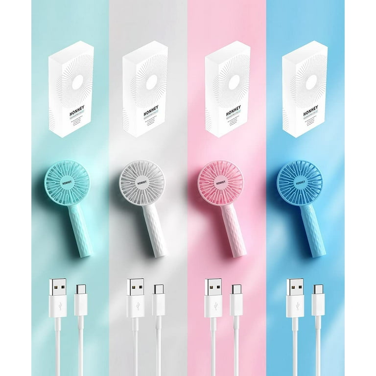 Mini Portable Handheld Fan - Rechargeable With 3 Speeds | Personal Small Fan For Travel, Office, Home | Includes USB Cable & Base
