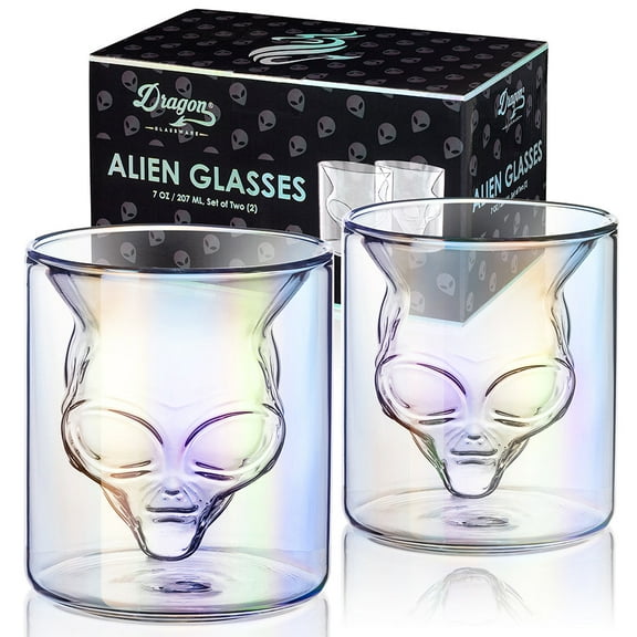 Dragon Glassware 7 oz Double Wall Alien Drinking Glasses Grey Set of 2