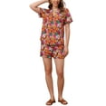 thumbnail image 2 of Women Hawaiian Sets 2 Pieces Floral Button Down Shirt and Shorts Tropical Vacation Beach Casual Outfits 2025 L Orange Pink, 2 of 5