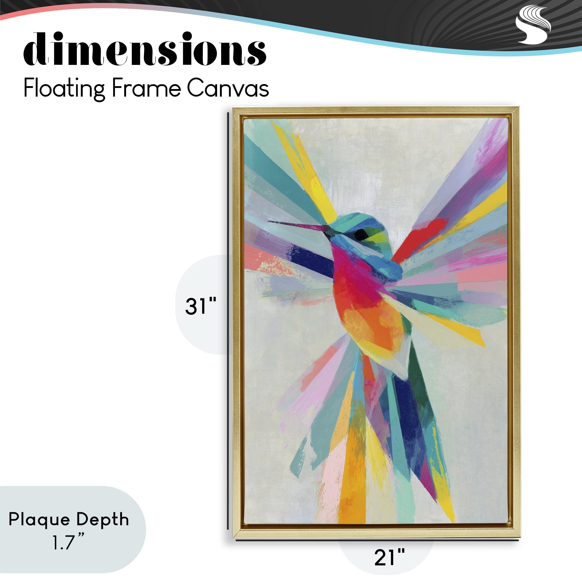 Stupell Industries Rainbow Winged Hummingbird Gold Framed Floater Canvas Wall Art, design by Chromatic Storm Studio