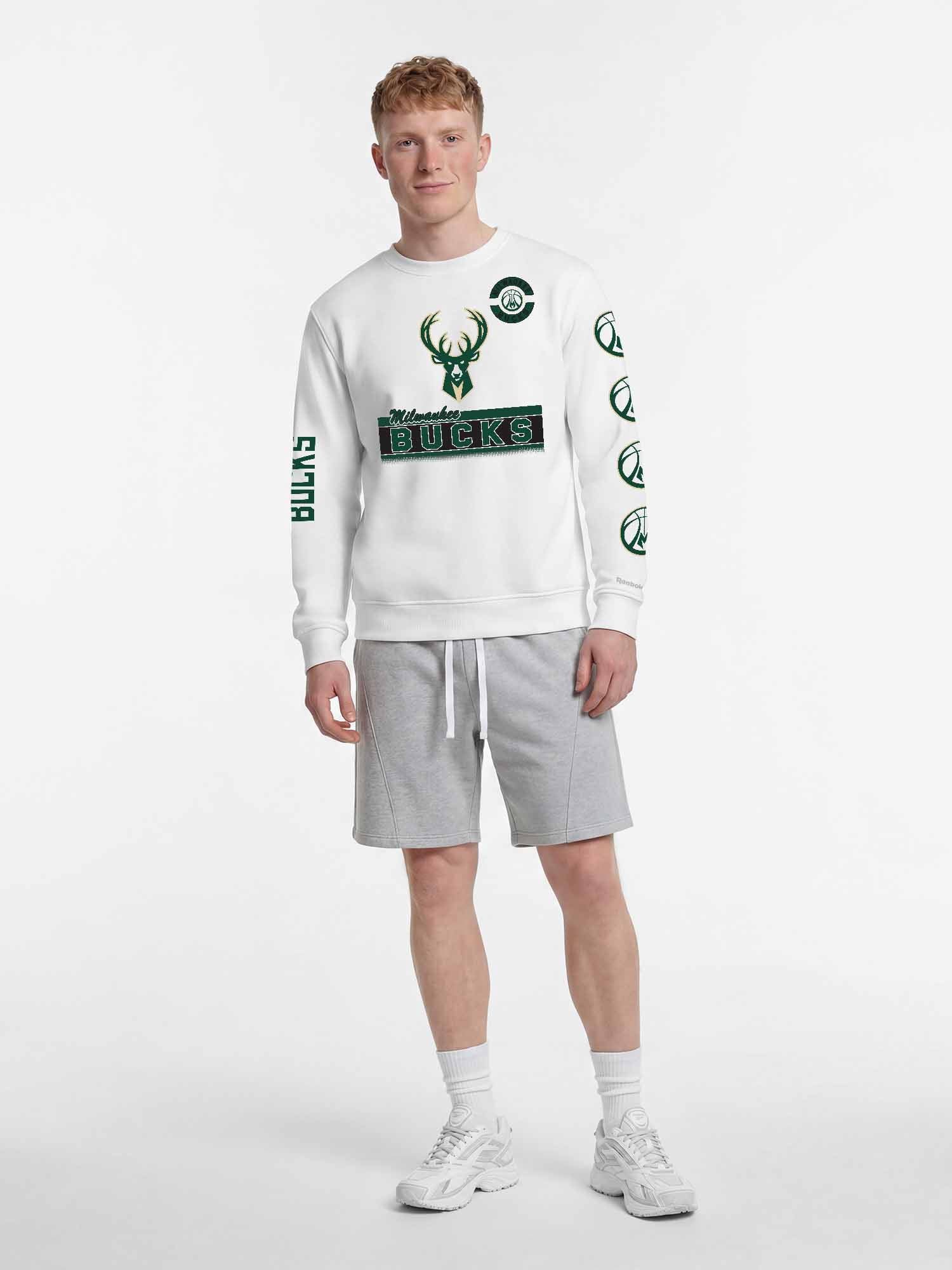 Milwaukee Bucks Reebok Mens White Crew Sweatshirt