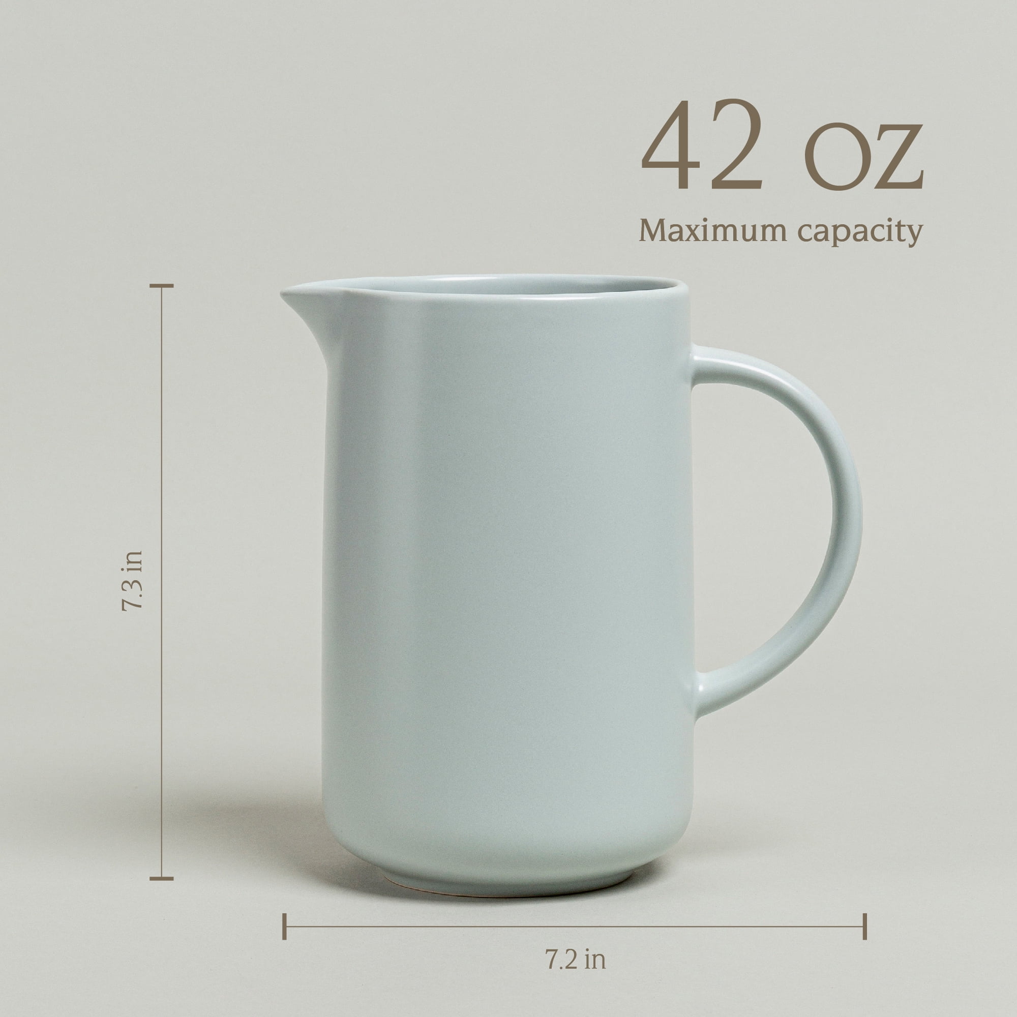 over&back Coupe Stoneware Pitcher - Elegant Water Pitcher for Home Decor and Beverages - Use as a Serving Pitcher or Decorative Vase - 42 Oz - Semi-Matte Fog Blue