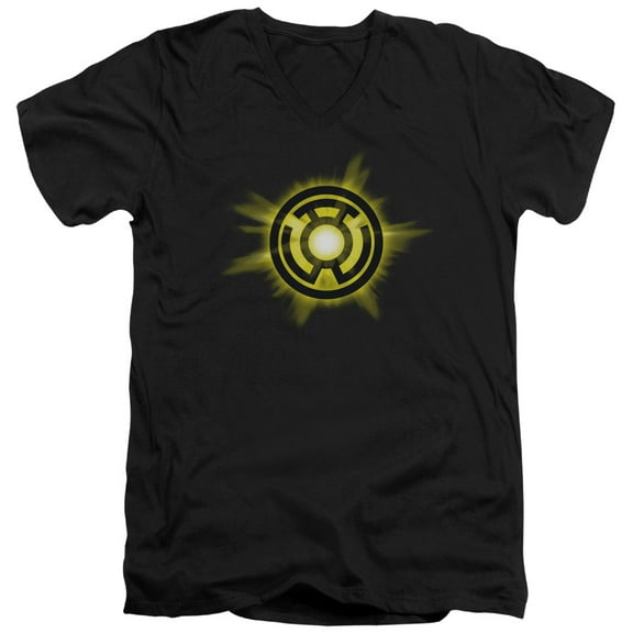 Green Lantern Yellow Glow S/S Adult V-Neck T-Shirt Black