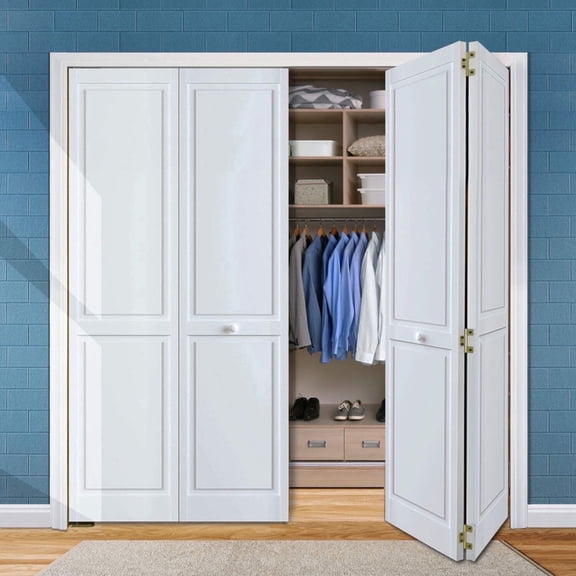 Kimberly Bay Traditional 4-Panel Solid Core White Wood Bi-fold Door