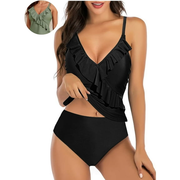 DOKOTOO Women's Ruffle Tankini Tummy Control High Waist Bottom Quick Dry Swimsuit Sets