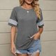 thumbnail image 4 of Top Mujer Manga A Rayas Cuello Redondo Manga Corta Suelta Camisa Básica Informal Top para Verano Gris XL, 4 of 8