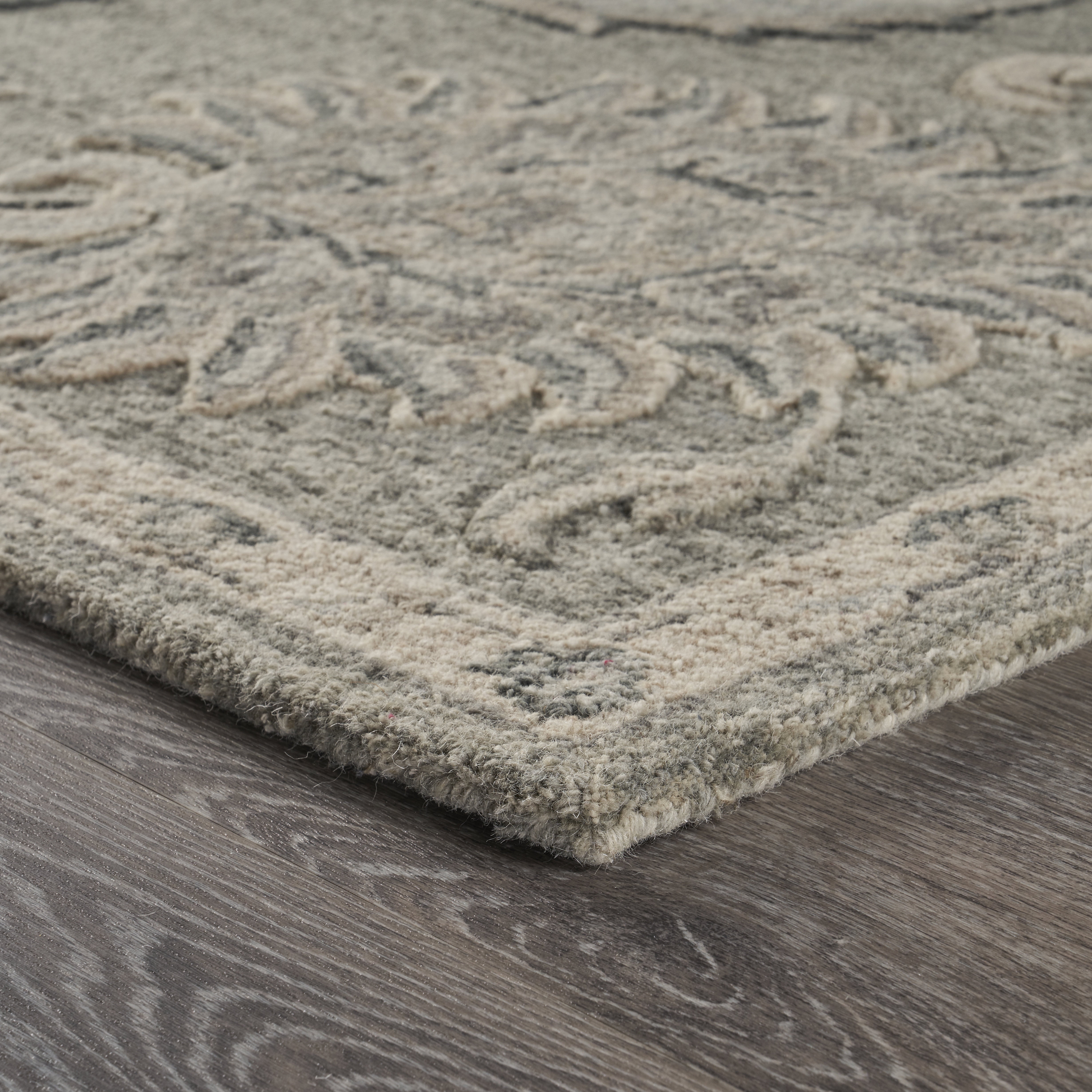 LR Home Aiden 7' x 9' Gray/Blue Floral Wool Indoor Area Rug