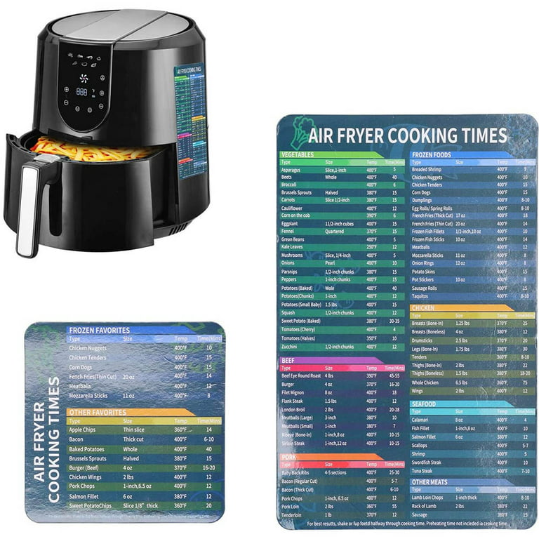 Air Fryer Magnetic Sheet Set - Kitchen Timing Chart - Air Fryer Accessories - Quick Reference Guide for Cooking and Frying - Easy to Use - Excellent