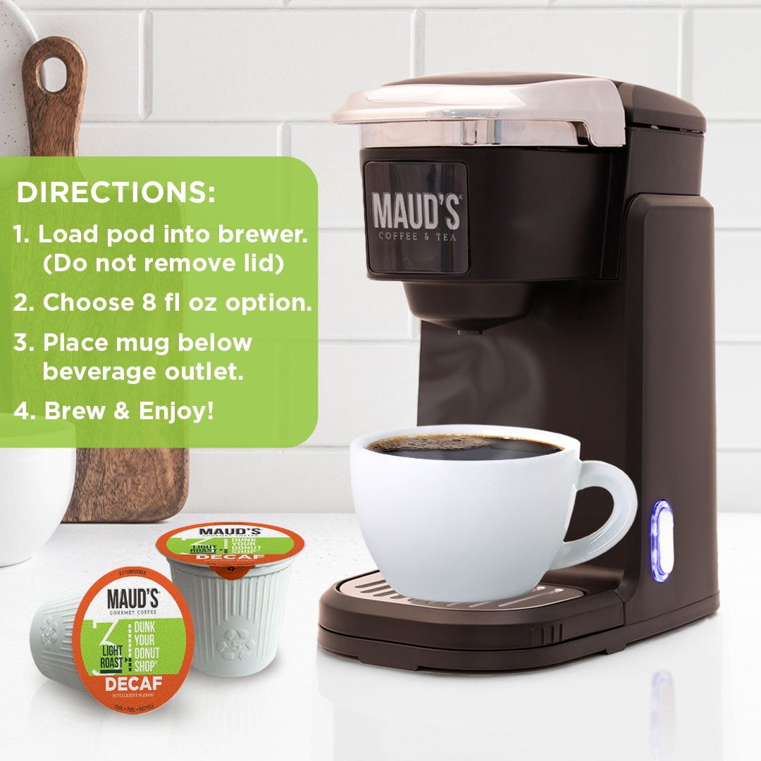 Maud's Decaf Donut Shop Coffee Pods, 100 ct, Decaffeinated Light Roast Coffee in Single Serve Pods – 100% Arabica Beans, Compatible with Keurig K Cups Maker