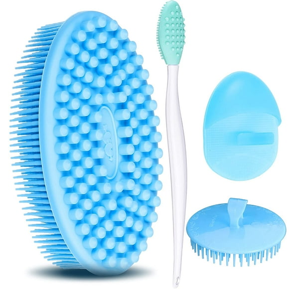 4 Pieces Double-Sided Bath and Shampoo Brush Silicone Body Scrubber Mini Silicone Face Scrubbers Manual Facial Cleansing Brush Hair Scalp Dandruff Cleaning Brush Lip Exfoliating Brush Tool
