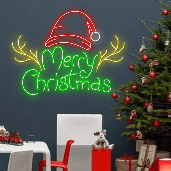 Glowneon Merry Christmas w/ Noel Hat Neon Signs, Christmas Decor
