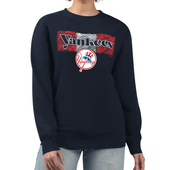 Women's Starter Navy New York Yankees Team Color Shading Fleece Pullover Sweatshirt