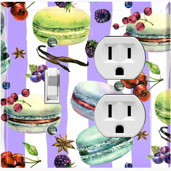Metal Light Switch Plate Cover Macaron Fruits and Spices Dessert Stripes CAK025