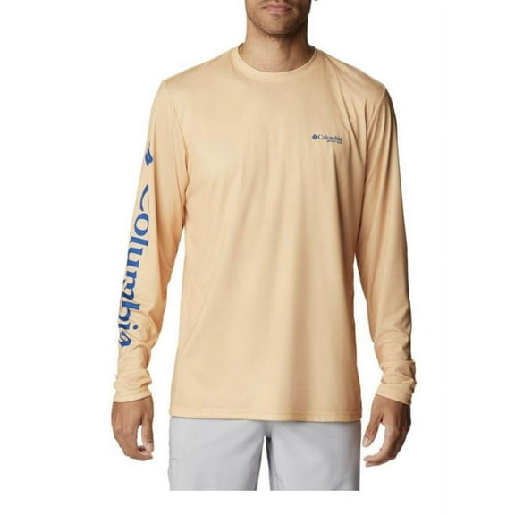 Columbia Men's Terminal Tackle PFG Carey Chen Long Sleeve, Cocoa Butter/Vivid Blue Mahi Hookup, Medium