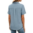 thumbnail image 4 of Ecqkame Womens Button-Up Shirts Turndown Collar Short Sleeve Solid Color Tops Lightweight Casual Work Daily Blouse Light Blue XL, 4 of 7