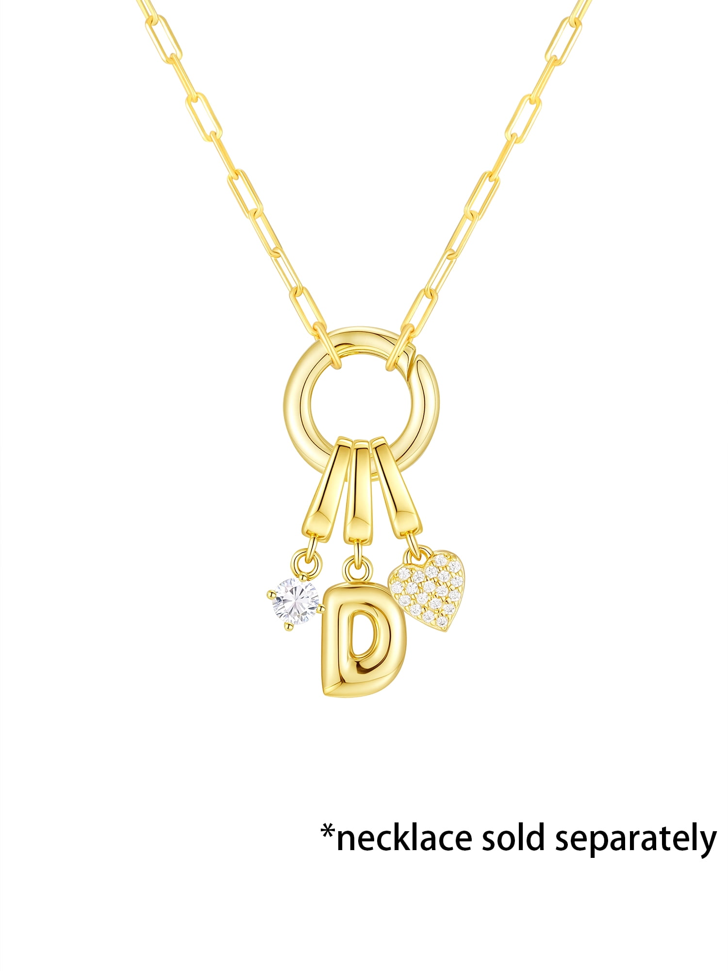 Brilliance Fine Jewelry Simulated Diamond Initial D Charm Set in 14KT Gold Plated Sterling Silver