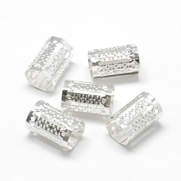 Iron Dreadlocks Beads Hair Decoration Hair Coil Cuffs Column Shape Silver Color Plated 15x8mm Hole: 7mm
