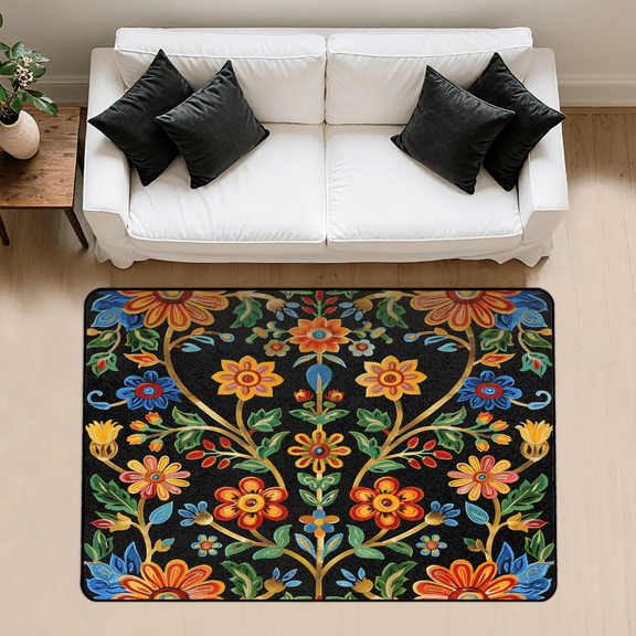 CURLYOOT Mexican Fiesta Area Rug 3x5 Ft Rugs for Entryway Entrance Kitchen, Washable Non Slip Mexico Flower Indoor Floor Carpet for Bedroom Living Room