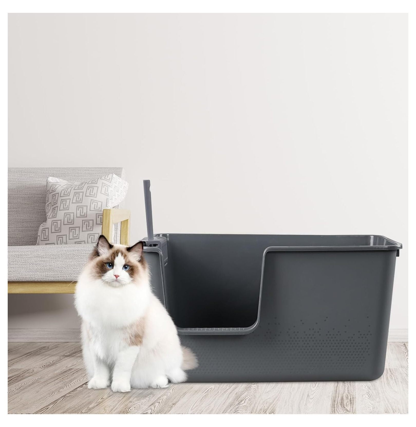 4-Pack Open Top Large Cat Litter Box with High Sided, 12.8" Heigh Anti-Splashing Kitty Litter Box with , Gray