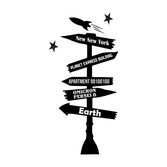 New York Planet Express Building Earth Wonderland Direction Sign Board Design Wall Art Sticker Designs Vinyl Stickers For Home House Walls Rooms Windows Bedroom Decoration Size (12x12 inch)