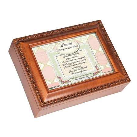 Music Treasure Box - Daughter In Law Treasure Forever Wood Finish Jewelry Music Box Plays We Have a Friend in Jesus, Photo frame lid makes this item easy to.., By Elanze Designs