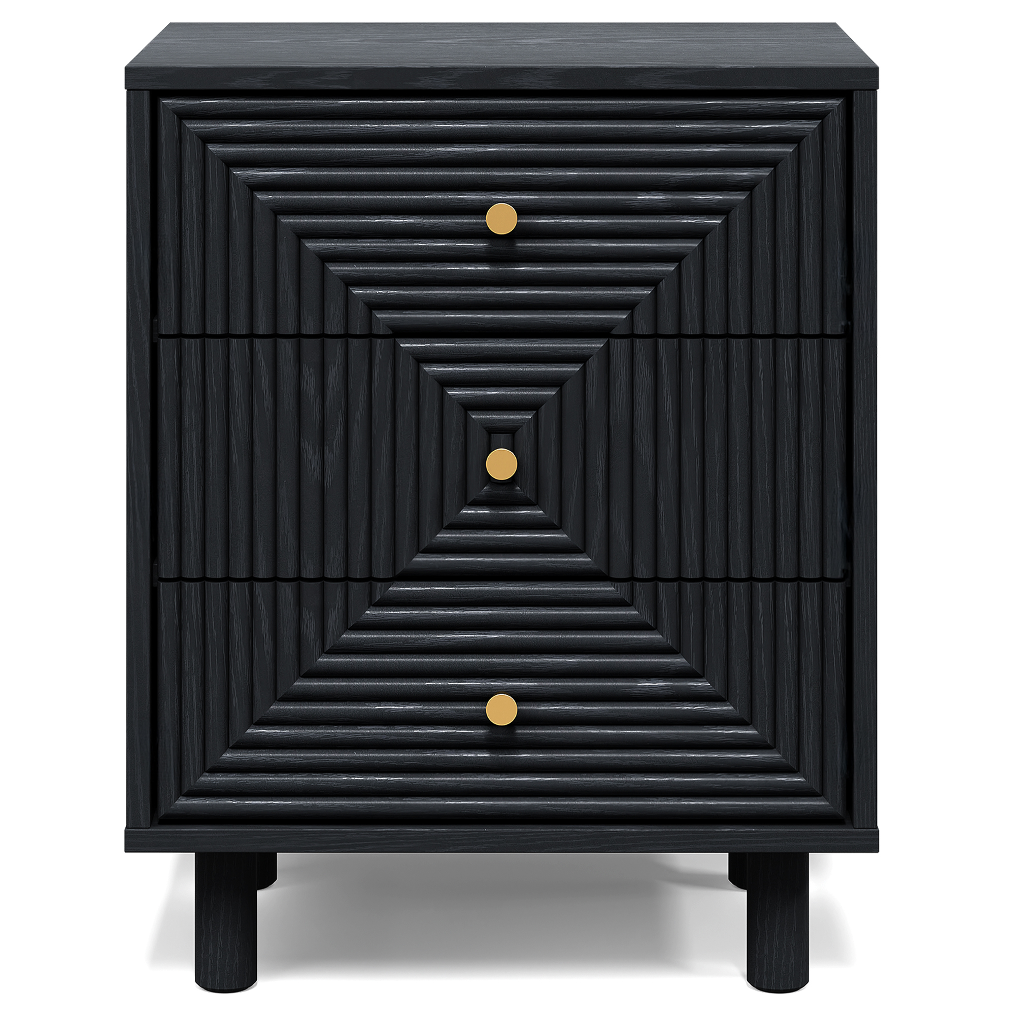 May in Color 3-Drawer Nightstand Set of 2 with Solid Wood Legs and Gold Handles, Wooden Storage Nightstand Side Table, Accent Chest of Drawers for Bedroom, Living Room, Entryway, Black