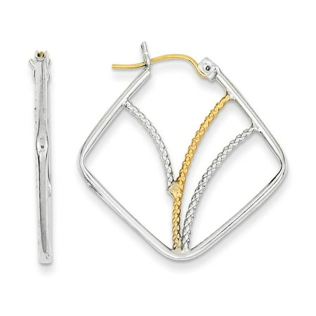 Sterling Silver w/ 14k Gold Polished Twisted Squares Hoop Earrings (1.2IN x 1.1IN )
