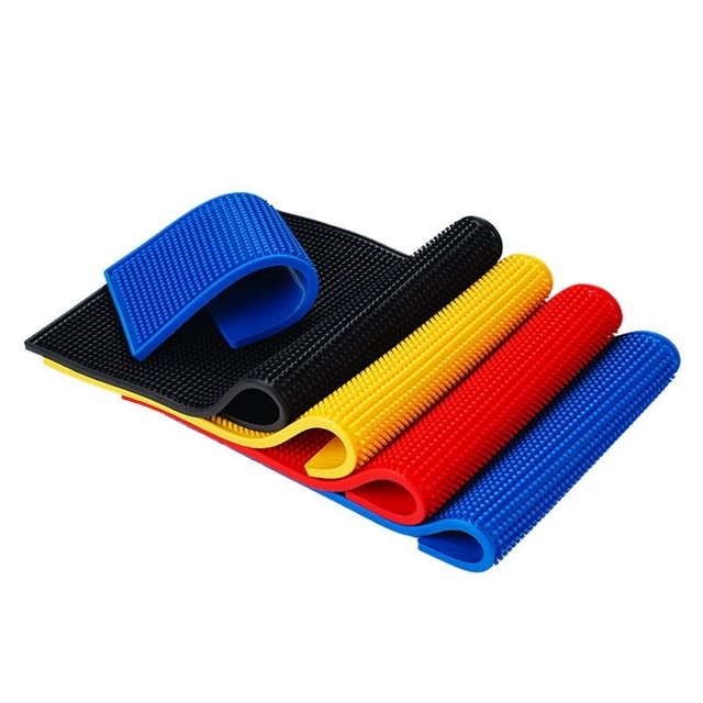 Posavasos de PVC rectangular con tira de goma gruesa, almohadilla negra antideslizante e impermeable