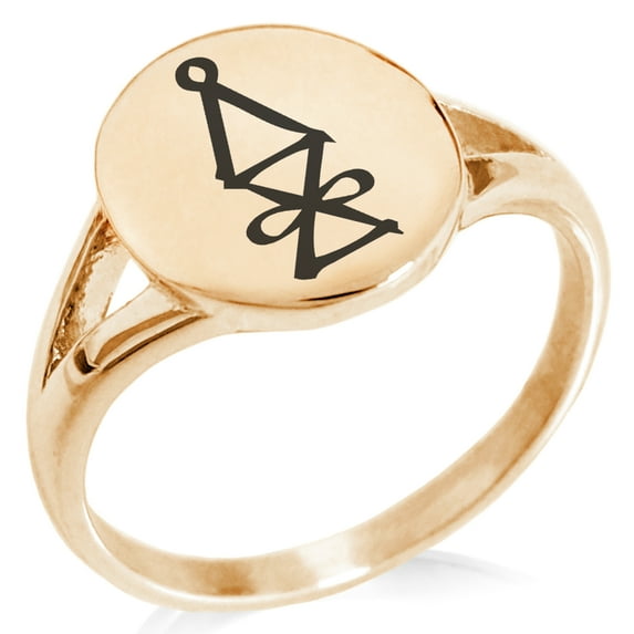 Stainless Steel Reiki Halu Higher Dimensions Minimalist Oval Top Polished Statement Signet Ring