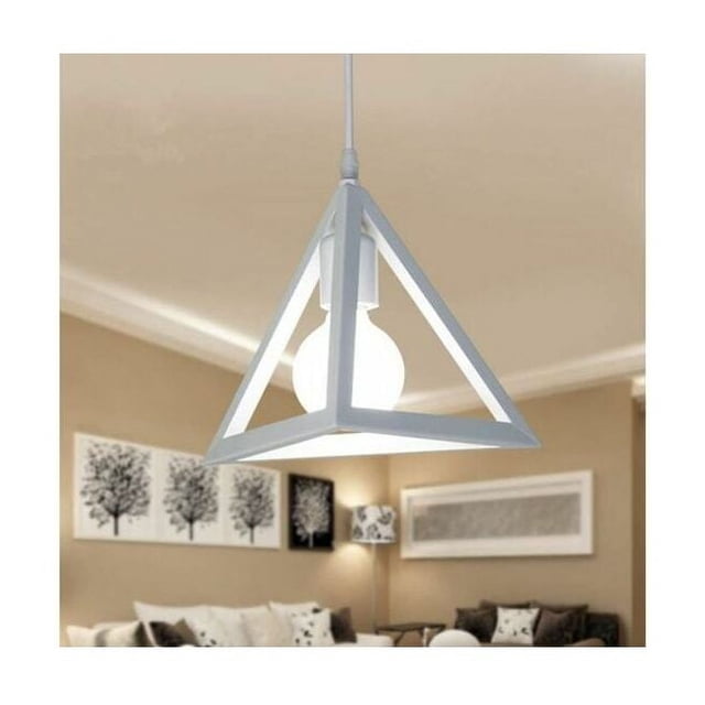 Lámpara de araña con forma triangular, jaula de suspensión, pantalla de hierro, accesorio de iluminación para sala de estar, comedor, bar suisine, blanco