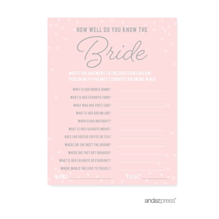 How Well Do You Know The Bride? Pink Blush and Gray Pop Fizz Clink Wedding Bridal Shower Game Cards  20-Pack price history on PriceWatchPro
