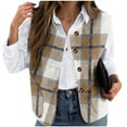 thumbnail image 2 of Gamivast Flannel Vest Women Plus Size Plaid Sleeveless Collarless Fleece Jackets with Pockets Fall Fashion Loose Button Down Outerwear Soft Outdoor Clothes, 2 of 5