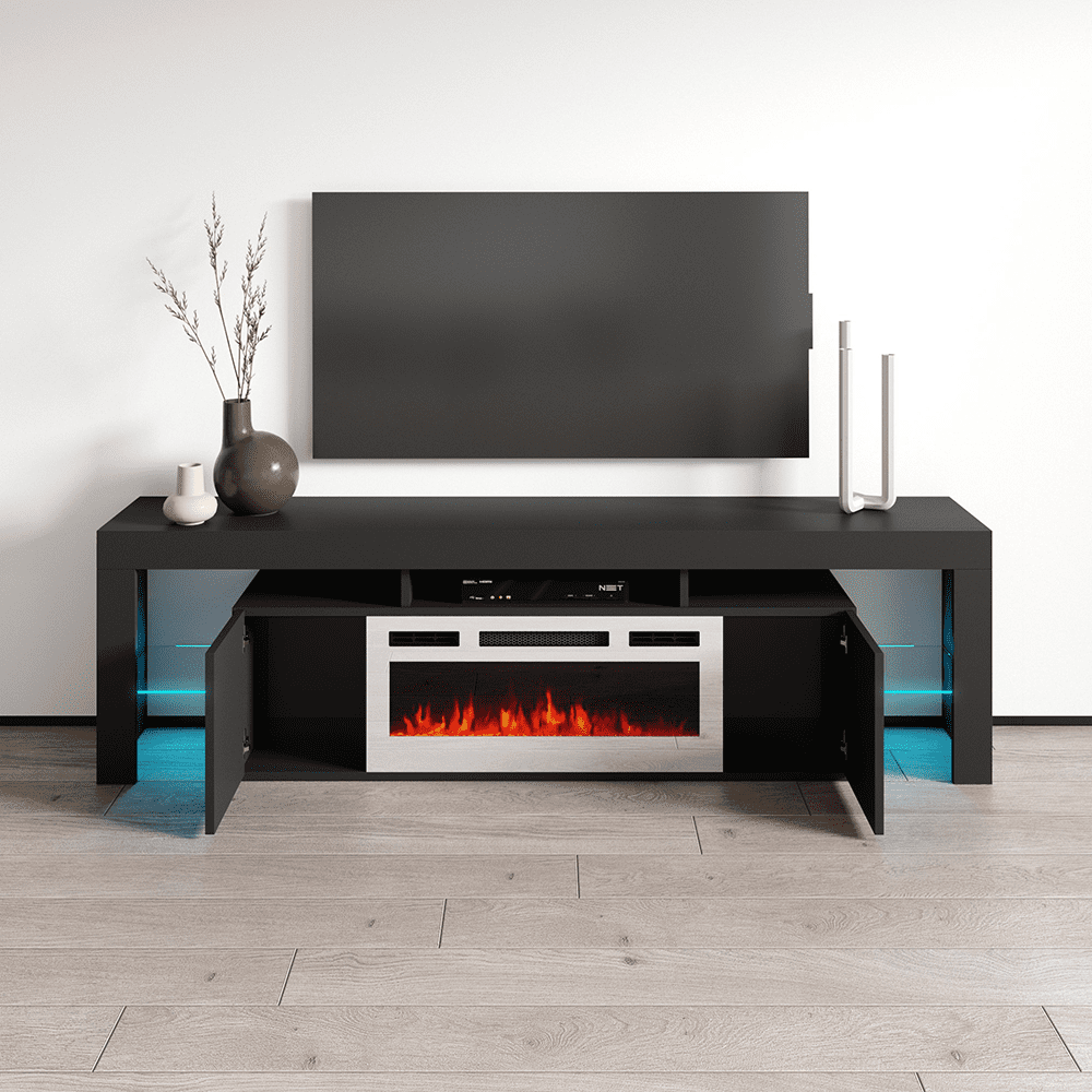 Soleo WH-EF Fireplace TV Stand for TVs up to 90, Modern High Gloss 79  Entertainment Center, Electric Fireplace TV Media Console with Storage  Cabinets - Walmart.com