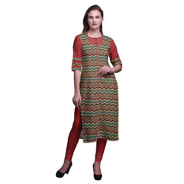 Bimba Kurti Droit Imprimé Décontracté Manches 3/4 Robe Longue Kurta pour Femmes