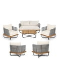 thumbnail image 2 of Christopher Knight Home 6-Piece Rope Woven Outdoor Conversation Set with Wood and Iron Frame, Beige Cushions, 2 of 13