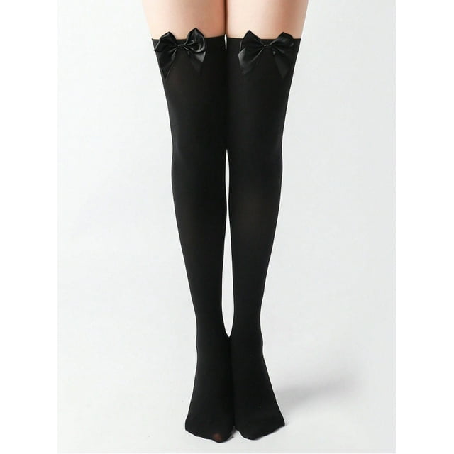 Calcetines hasta la rodilla negros Calcetines altos con lazo negro negro