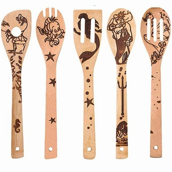 5 Pieces Christmas Wooden Spoons Set Christmas Kitchen Utensils Cooking Spoons for Serving Baking Xmas Gift
