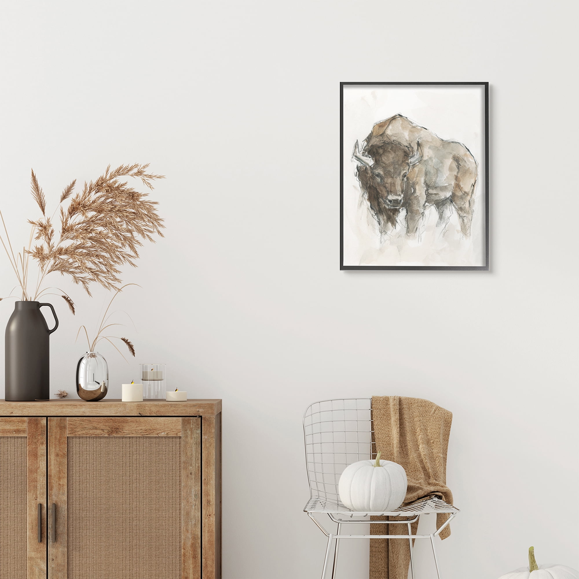 Stupell Industries Western American Buffalo Brown Country Animal Animals & Insects Painting Black Framed Art Print Wall Art, 24 x 30