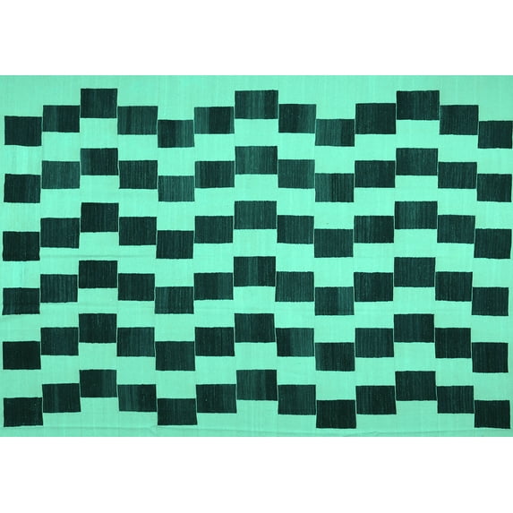 Ahgly Company Machine Washable Indoor Rectangle Abstract Turquoise Blue Contemporary Area Rugs, 8' x 10'