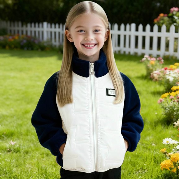 BRGZLK Girls Winter Coats Zipper Thickened Hoodless Light Thin Casual Sports Warm Fashion Long Sleeved Padded Coat for Girls Boys Navy 5-6 Years