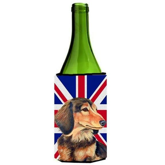 Dachshund With English Union Jack British Flag Wine bottle sleeve Hugger - 24 Oz.