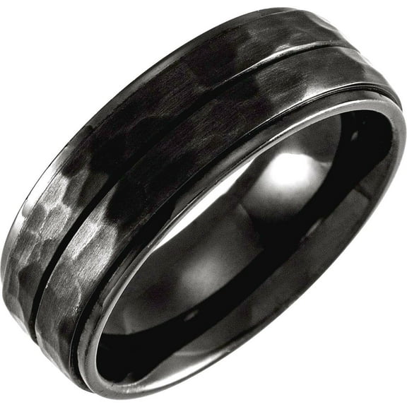 Titanium 8mm Polished Grooved Band With Hammered Finish Size 8.5 Ring for Women and Men - 8.7 Grams