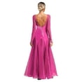 thumbnail image 2 of iiniim Women's Ballroom Modern Dance Big Swing Long Dress Waltz Competition Costume Hot Pink M, 2 of 7